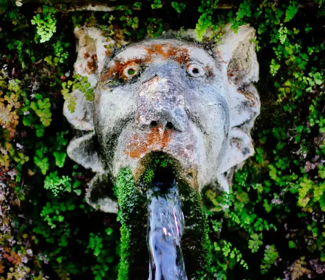 dog face fountain in villa d'este